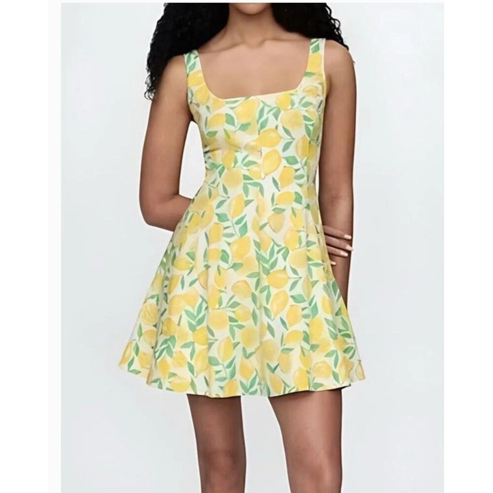 Lemon Print Dress XL Gap Linen Blend Summer Mini Dress Sundress Yellow